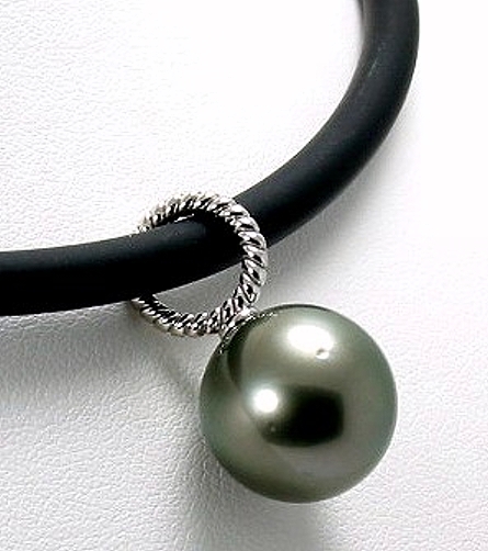 12.3MM Dark Gray Round Tahitian Pearl Pendant 14K White Gold 