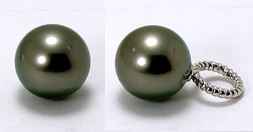 12.3MM Dark Gray Round Tahitian Pearl Pendant 14K White Gold 