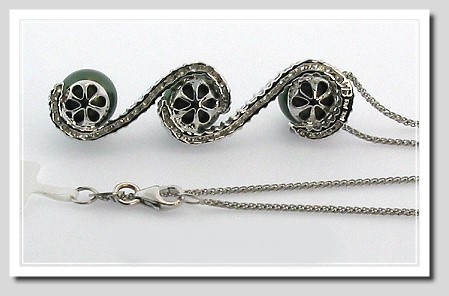 8.8MM Peacock Tahitian Pearl Diamond Pendant w/Chain 18K Gold 16in
