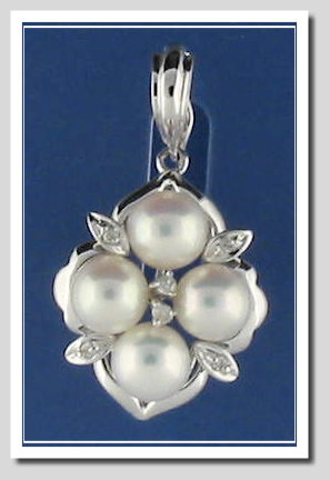 Multi White Pearl Pendant Enhancer w/0.07 Ct. Diamonds, 14K White Gold