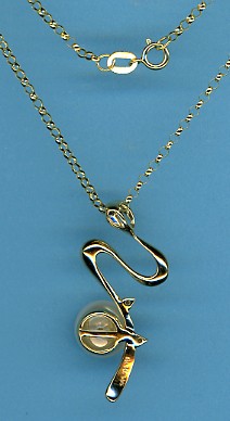 9MM White FW Pearl Diamond Pendant Slide w/Rolo Chain, 14K Yellow Gold 16 In