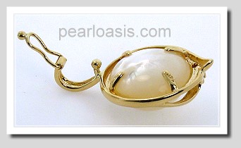 13.2MM Japanese Mabe Pearl Diamond Pendant Enhancer 14K Gold