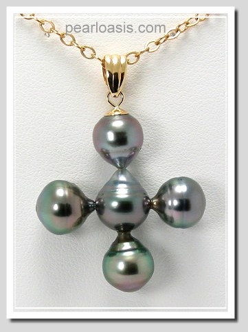 8-9MM Tahitian Pearl Cross Pendant 14K Yellow Gold