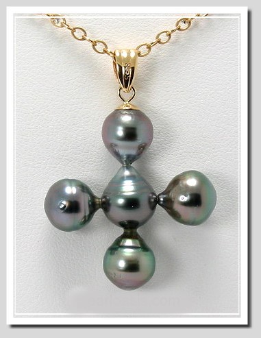 8-9MM Tahitian Pearl Cross Pendant 14K Yellow Gold