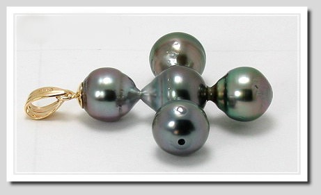 8-9MM Tahitian Pearl Cross Pendant 14K Yellow Gold