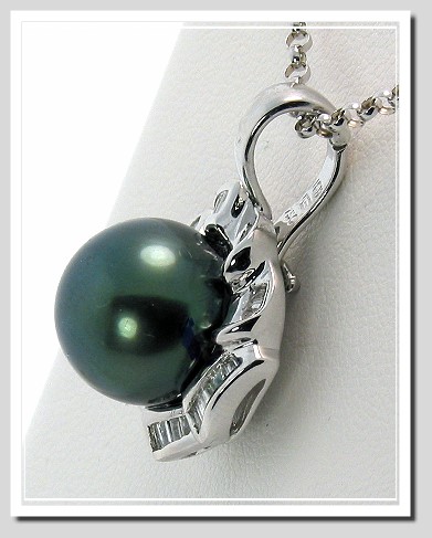 11.8MM Peacock Tahitian Pearl Diamond Pendant Enhancer 0.37CT. 18K White Gold