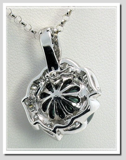 11.8MM Peacock Tahitian Pearl Diamond Pendant Enhancer 0.37CT. 18K White Gold