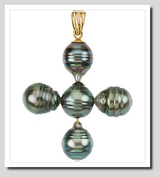 8-9MM Tahitian Pearl Cross Pendant 14K Yellow Gold
