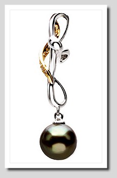 8-9MM Tahitian Pearl Diamond Cross Pendant 14K White Gold