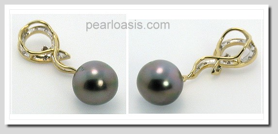 9.23MM Black Tahitian Pearl Diamond Pendant 14K Yellow Gold
