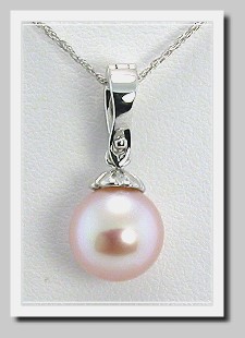 AAA 9-9.5MM Pink FW Pearl & Diamond Pendant Enhancer 14K White Gold
