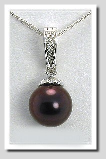 AAA 9-9.5MM Black FW Pearl & Diamond Pendant Enhancer 14K White Gold