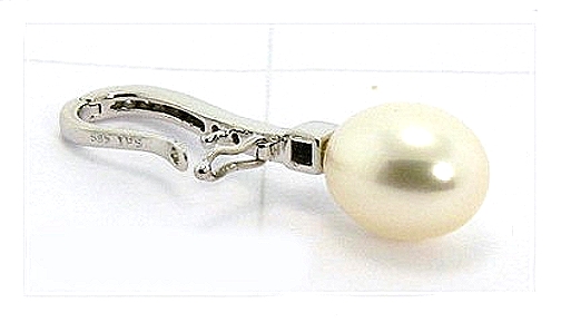 9.1X10.2MM Large White Freshwater Cultured Pearl Pendant Enhancer w/Diamonds, 14K White Gold