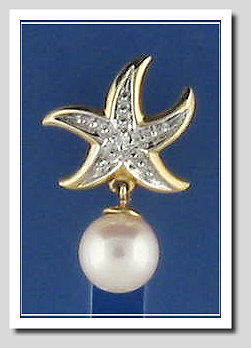 7.8MM White Cultured Pearl Diamond Pendant, 14K Yellow Gold