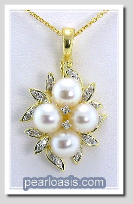 6.5-7MM Multi White FW Pearl Diamond Pendant Enhancer 14K Yellow Gold