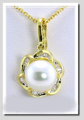 8.5-9Mm White FW Pearl Diamond Pendant Enhancer 14K Yellow Gold