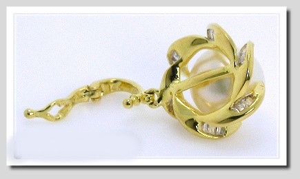 8.5-9Mm White FW Pearl Diamond Pendant Enhancer 14K Yellow Gold