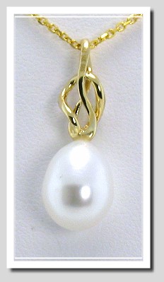 8X10Mm White FW Pearl Diamond Pendant 14K Yellow Gold