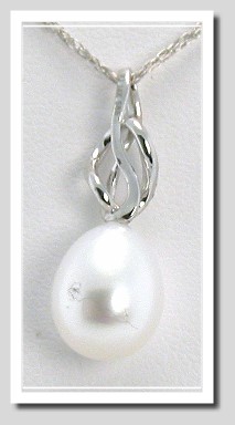 8X10Mm White FW Pearl Diamond Pendant 14K White Gold
