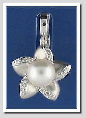 8.5MM White Cultured Pearl Pendant Enhancer, Star Style, 14K White Gold w/Diamond 