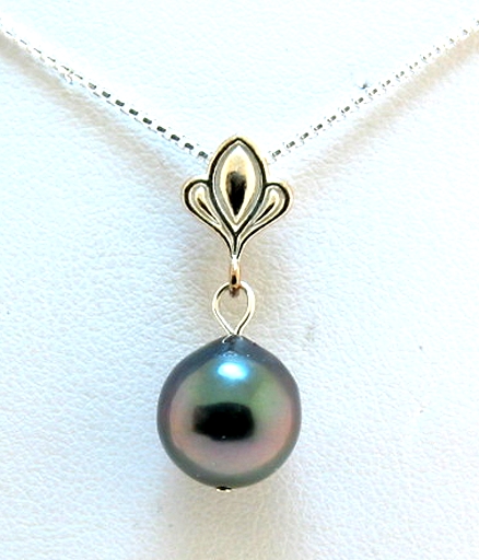 9.9MM Tahitian Pearl Pendant w/Chain 18in, Sterling Silver