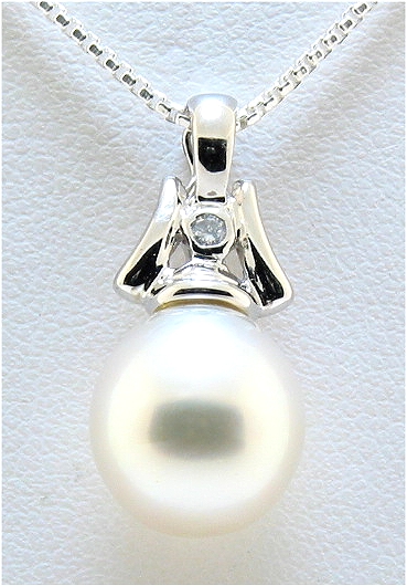 10.4X11.3MM White Fresh Water Cultured Pearl & Diamond Pendant, 14K White Gold