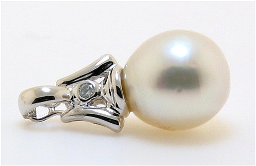 10.4X11.3MM White Fresh Water Cultured Pearl & Diamond Pendant, 14K White Gold