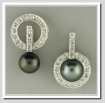 Convertible 8-8.5MM Black Akoya Cultured Pearl Pendant w/Diamond Circle, 14K White Gold