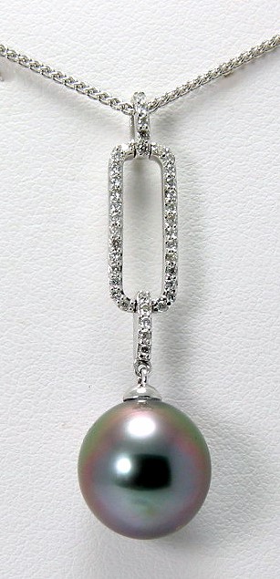 11.4X12MM Dark Gray/Red Tahitian Pearl Diamond Pendant, 14K White Gold
