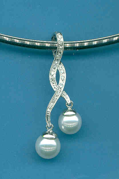 7-7.7MM Double Akoya Pearl Pendant w/0.10 Ct. Diamonds, 14K White Gold