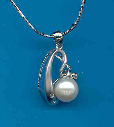 7-7.5MM White Akoya Cultured Pearl Pendant w/Diamonds, 14K White Gold