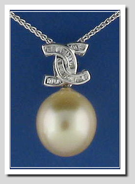 11.2X12.9MM Medium Golden South Sea Pearl Pendant-Slide, 18K White Gold w/0.20 Ct. Diamonds, Chain 18in.