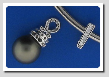 12.62MM Black Tahitian Pearl Pendant Enhancer w/0.44 Ct. Diamonds, 18K White Gold