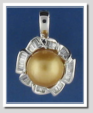10.73MM Dark Golden South Sea Pearl Pendant Enhancer w/0.37 Ct. Diamonds, 18K White Gold