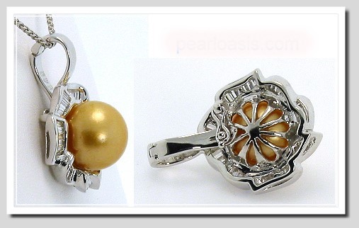 10.73MM Dark Golden South Sea Pearl Pendant Enhancer w/0.37 Ct. Diamonds, 18K White Gold