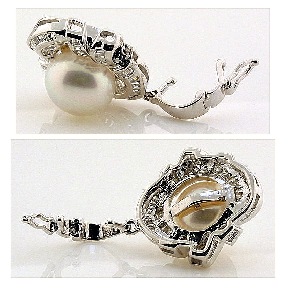 10.5MM White South Sea Pearl Pendant Enhancer w/0.59 Ct. Diamonds, 18K White Gold