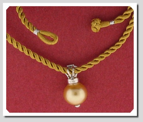11.63MM Dark Golden South Sea Pearl Pendant w/Silk Rope, 14K White Gold, 16 In.