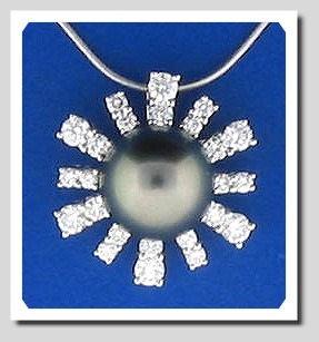 10.65MM Peacock Tahitian Pearl Pendant w/1.00 Ct. Diamonds, 18K White Gold