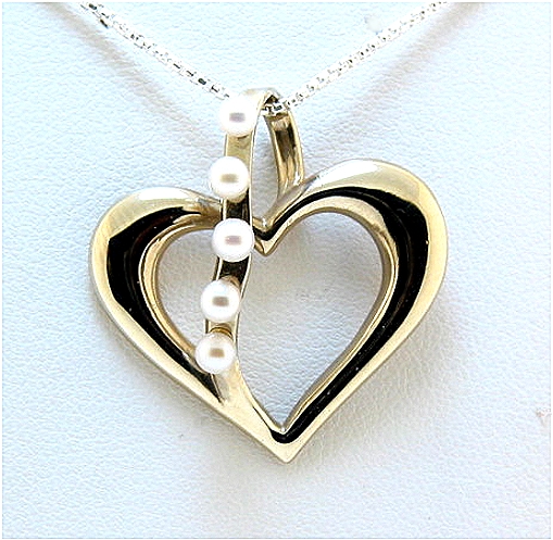 Large Heart Pendant Slide w/Cultured Pearls, 14K White Gold