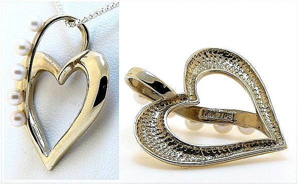 Large Heart Pendant Slide w/Cultured Pearls, 14K White Gold