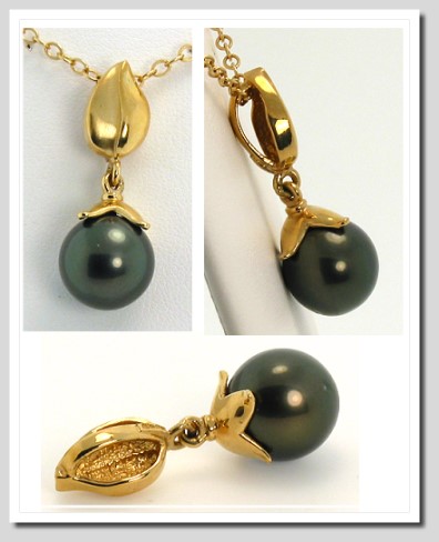 11MM Black Tahitian Cultured Pearl Pendant, 14K Yellow Gold 