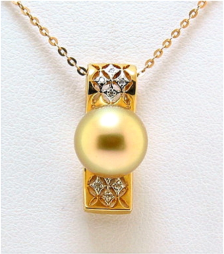 9.56MM Dark Golden South Sea Pearl Pendant Slide w/Diamonds, 18K Y Gold