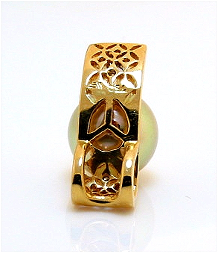 9.56MM Dark Golden South Sea Pearl Pendant Slide w/Diamonds, 18K Y Gold