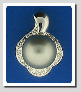 12.17MM Silver Gray Tahitian Pearl Pendant, 0.14 Ct. Diamonds, 14K W Gold