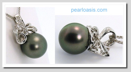 11.6MM Gray/Green Tahitian Pearl Pendant, 0.10 Ct. Diamonds, 18K W Gold