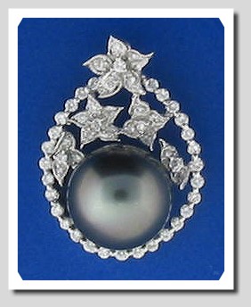 12.3MM Black/Red Tahitian Pearl Pendant, 0.53 Ct. Diamonds, 18K W Gold