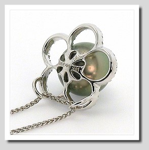 12.5MM Gray/Blue Tahitian Pearl Pendant Slide 0.33 Ct. Diamonds, 18K W Gold, 16 in. Chain