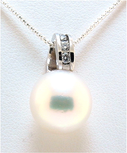 12.3MM White South Sea Pearl Diamond Pendant, 14K White Gold