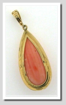 13X30MM Pink Coral Drop Pendant Enhancer 14K Gold