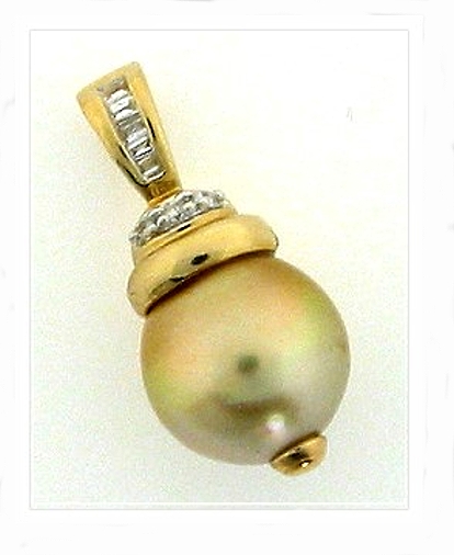 11.7MM Gold South Sea Pearl Diamond Pendant 14K 